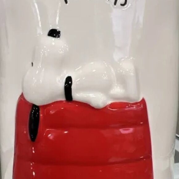 RAE DUNN PEANUTS SOLID WHITE CANISTER "TREATS" GLOSSY SNOOPY SLEEPING (NEW) - Picture 3 of 5